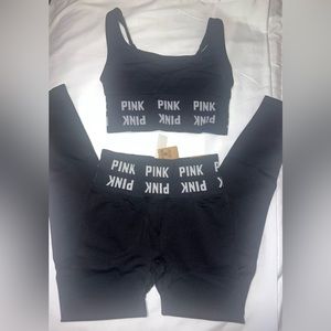 PINK Seamless Scoop Neck Sports Bra & High Waist Full Length Tight - Set